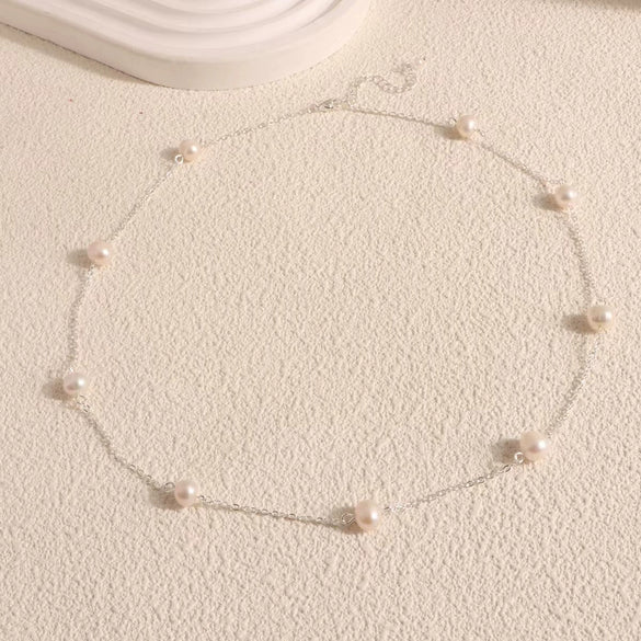 Necklace Alloy Freshwater Pearl Geometric Ball Chain Gold Electroplated