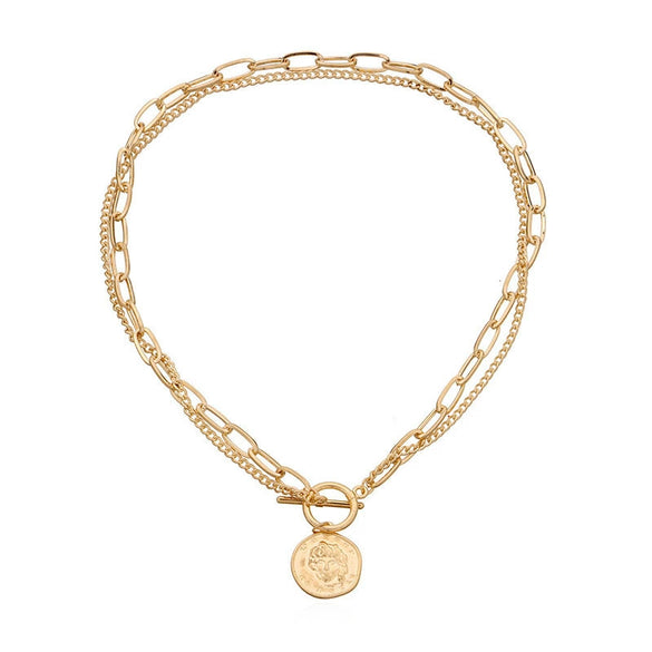 Necklace Alloy Geometric Electroplating Irregular Round Head Pendant Women Double Layer Simple