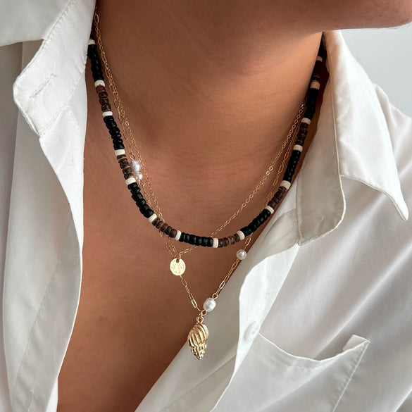 Necklace Alloy Geometric Handmade Coconut Shell Wooden Bead Hiphop Men's Conch Pendant