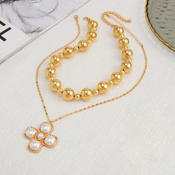 Necklace Alloy Geometric Imitation Pearl Electroplating Punk Exaggerate Style