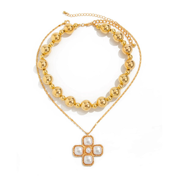 Necklace Alloy Geometric Imitation Pearl Electroplating Punk Exaggerate Style