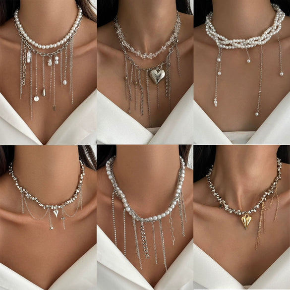 Necklace Alloy Heartshaped Pendant Clavicle Chain Cream Sweet Style Electroplating For Women
