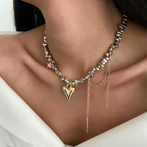 Necklace Alloy Heartshaped Pendant Clavicle Chain Cream Sweet Style Electroplating For Women