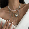Necklace Alloy Heartshaped Pendant Clavicle Chain Cream Sweet Style Electroplating For Women