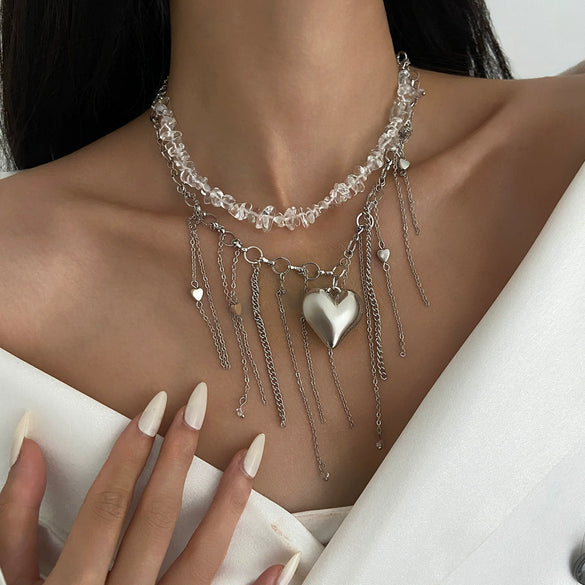 Necklace Alloy Heartshaped Pendant Clavicle Chain Cream Sweet Style Electroplating For Women