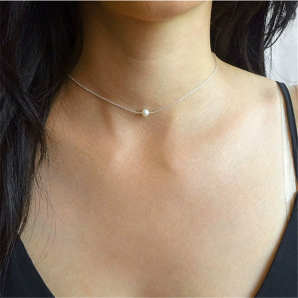 Necklace Alloy Imitation Pearl Cartoon Geometric Water Wave Chain Electroplating
