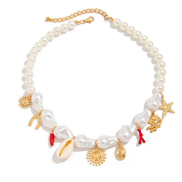 Necklace Alloy Imitation Pearl Shell Piece Heart Star Geometric Electroplating
