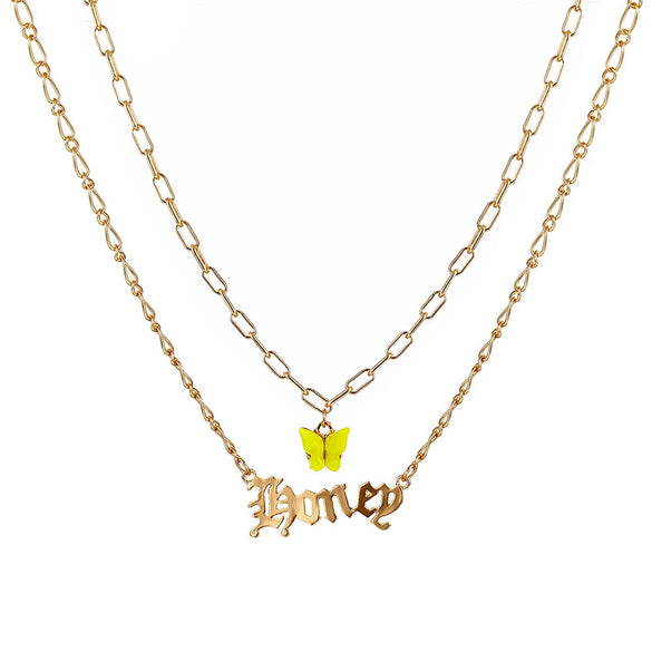 Necklace Alloy Mixed Gem Inlay Bamboo Chain Butterfly English Letter Gothic Sweet Style
