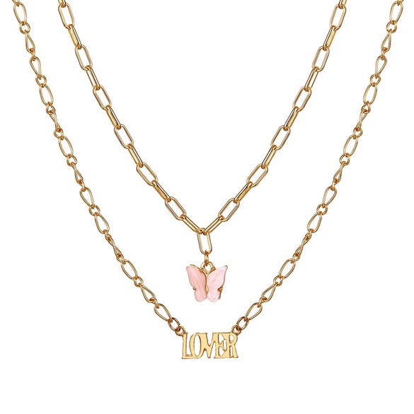 Necklace Alloy Mixed Gem Inlay Bamboo Chain Butterfly English Letter Gothic Sweet Style