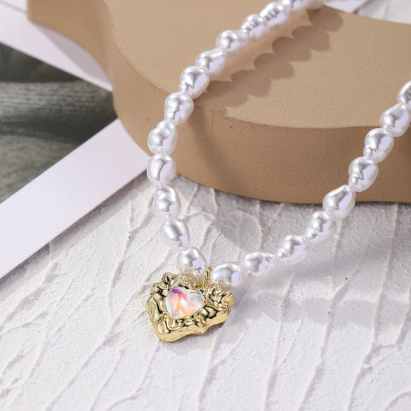 Necklace Alloy Pearl Heartshaped Electroplating Women's