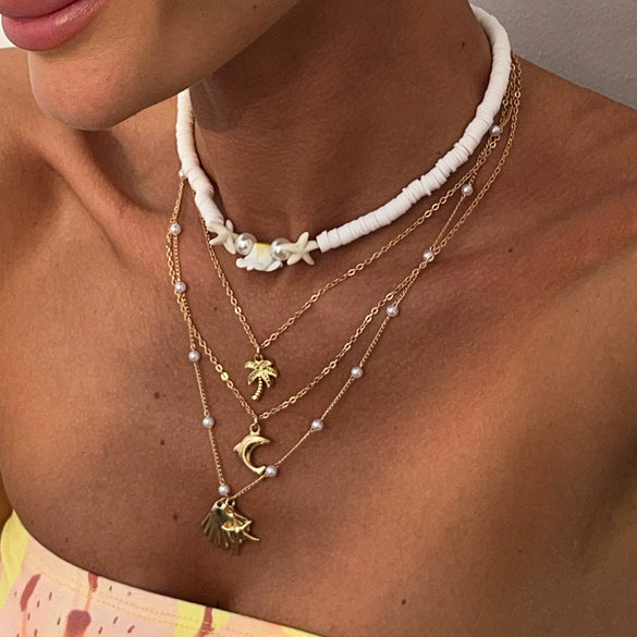 Necklace Alloy Pendant Copperclad Iron Chain Polymer Clay Imitation Pearl Animal Zodiac Handmade Stacking Style