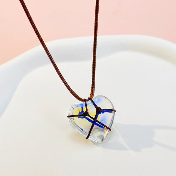 Necklace Alloy Pink Crystal Opal Heart Shaped Electroplated Clavicle Chain For Girls