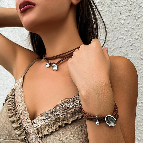 Necklace Alloy Retro Geometric Electroplating Women's Doublelayer Winding Choker Clavicle Chain