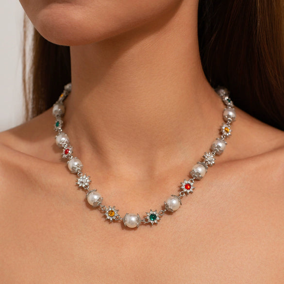 Necklace Alloyacrylic Drill Light Luxury Geometric Shape Set With Diamonds Women's