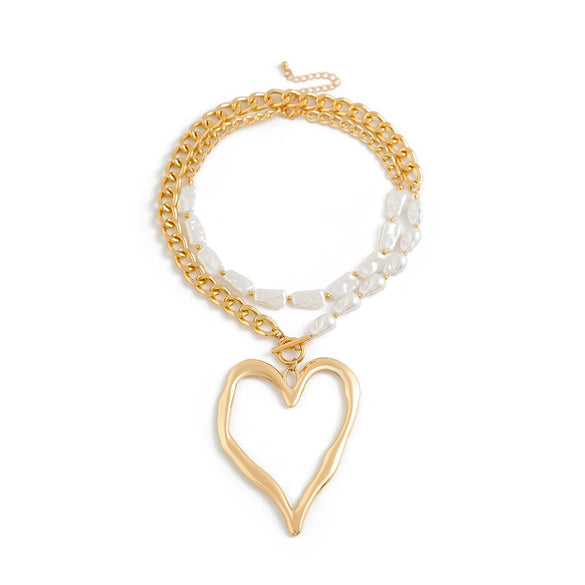 Necklace Aluminum Chain Imitation Pearl Alloy Heart Electroplating Women's