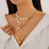 Necklace Aluminum Chain Imitation Pearl Alloy Heart Electroplating Women's