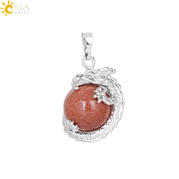 Necklace Amethyst Pendant Natural Stone Copper Accessories Minimalist Dragon Ball Totem 3D Ornament