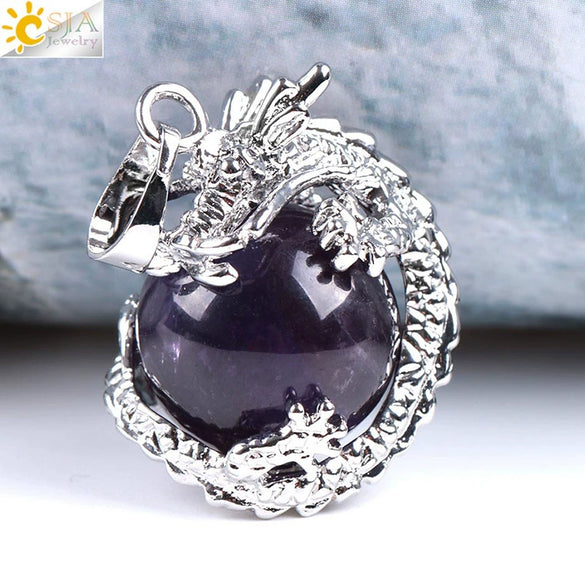 Necklace Amethyst Pendant Natural Stone Copper Accessories Minimalist Dragon Ball Totem 3D Ornament