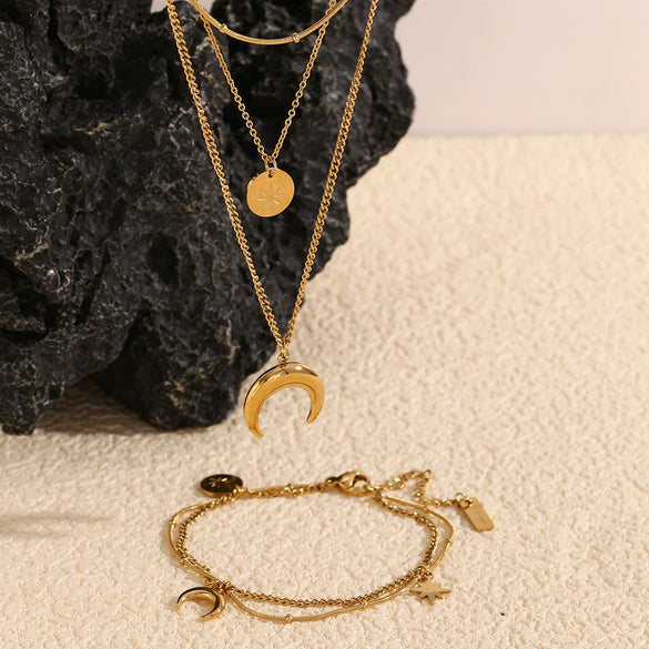 Necklace And Bracelet Combination Stainless Steel Titanium Steel Geometric Pattern Electroplated