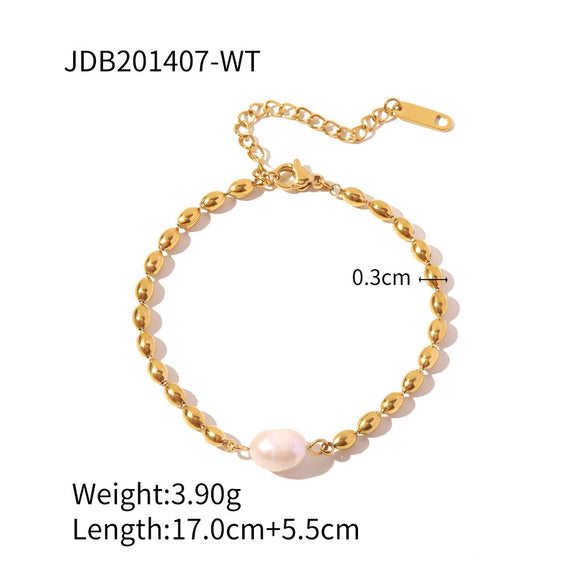 Necklace And Bracelet Stainless Steel Titanium Steel Freshwater Pearl Oval Round Bead Geometric Ball Chain Electroplated