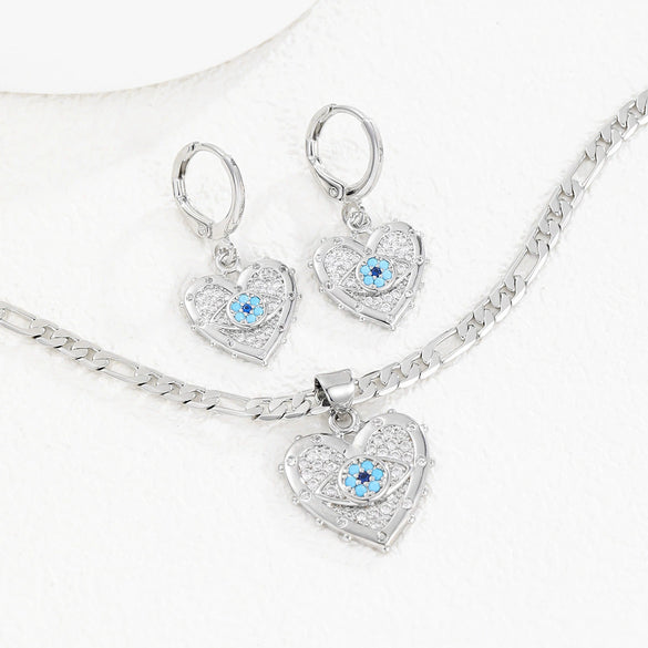 Necklace And Earrings Set Copper Devil's Eye Heart Shape Diamondencrusted Light Luxury Women's Accessories