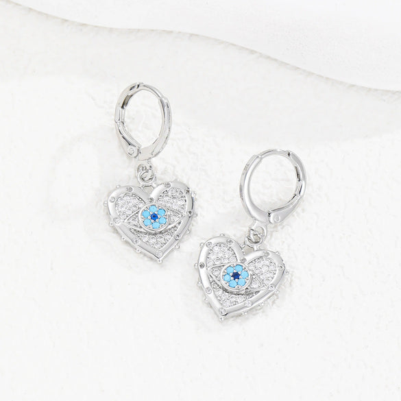 Necklace And Earrings Set Copper Devil's Eye Heart Shape Diamondencrusted Light Luxury Women's Accessories