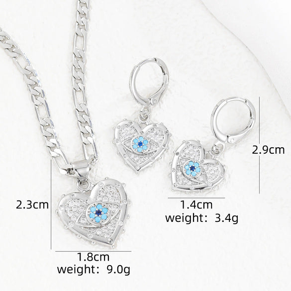 Necklace And Earrings Set Copper Devil's Eye Heart Shape Diamondencrusted Light Luxury Women's Accessories