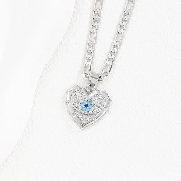Necklace And Earrings Set Copper Devil's Eye Heart Shape Diamondencrusted Light Luxury Women's Accessories