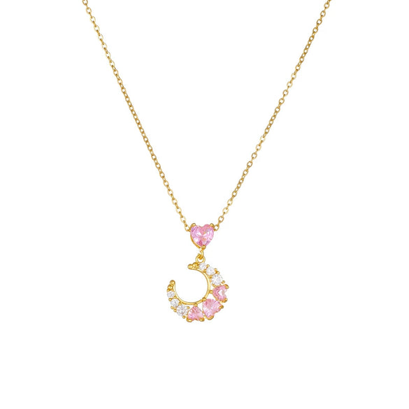 Necklace And Ring Accessories For Women Copper Electroplated With Mixed Gem Inlay Titanium Steel Love Pendant And Planet Design