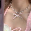 Necklace Artificial Crystal Alloy Heart Bow Handmade Women's Sweet Temperament Clavicle Chain