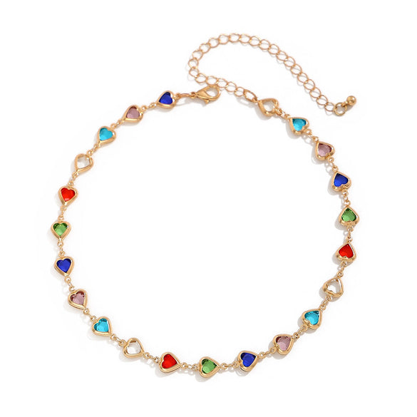 Necklace Artificial Crystal Clavicle Chain Square Peach Heart Geometric Vintage Style