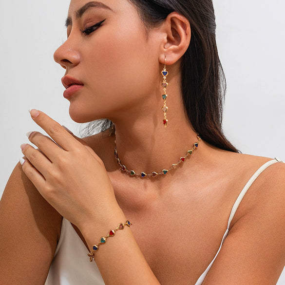 Necklace Artificial Crystal Clavicle Chain Square Peach Heart Geometric Vintage Style