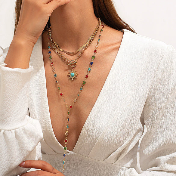 Necklace Artificial Crystal Snake Bone Chain Geometric Alloy Pendant Electroplating