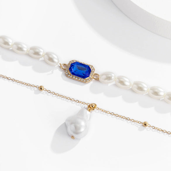 Necklace Artificial Pearl Fine Copper Clad Iron Bead Chain Rhinestone Alloy Geometric Electroplating Cross Chain Style