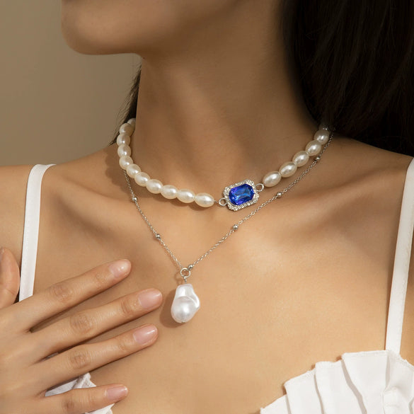 Necklace Artificial Pearl Fine Copper Clad Iron Bead Chain Rhinestone Alloy Geometric Electroplating Cross Chain Style