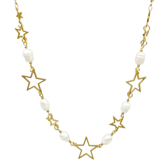 Necklace Baroque Pearl Beaded Fivepointed Star Hiphop Style Electroplated Jewelry