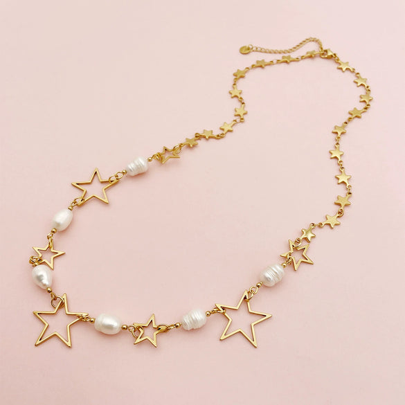 Necklace Baroque Pearl Beaded Fivepointed Star Hiphop Style Electroplated Jewelry