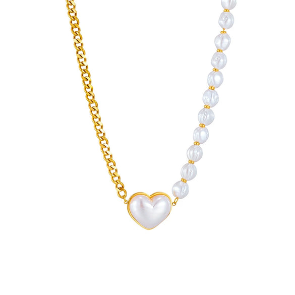 Necklace Beaded Chain Spliced With Pearlescent Love Pearls Titanium Steel Metal Geometric Punk Electroplated