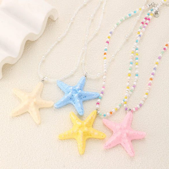 Necklace Beads Plastic Animal Zodiac Starfish Electroplating Vacation Style Dopamine Colorful Stackable Clavicle Chain