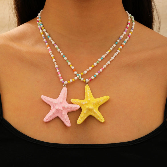 Necklace Beads Plastic Animal Zodiac Starfish Electroplating Vacation Style Dopamine Colorful Stackable Clavicle Chain
