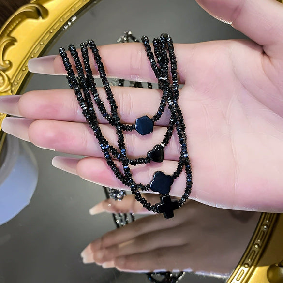 Necklace Black Gallstone Geometric Handmade Women's Niche Dark Series Cross Chain Jewelry