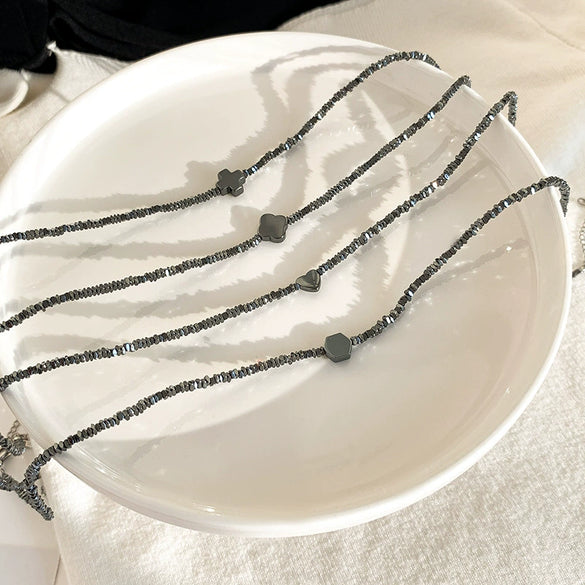 Necklace Black Gallstone Geometric Handmade Women's Niche Dark Series Cross Chain Jewelry