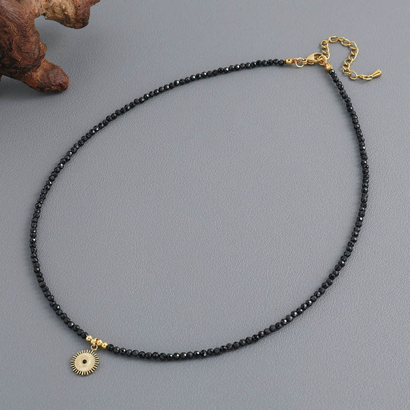 Necklace Black Sharp Crystal Titanium Steel Geometric Handmade Pendant Chain
