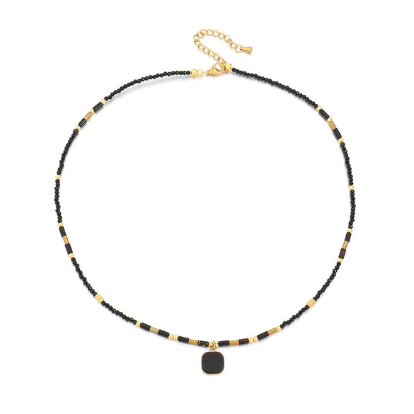 Necklace Black Sharp Crystal Titanium Steel Geometric Handmade Pendant Chain