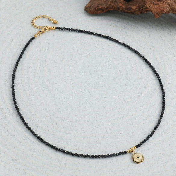 Necklace Black Sharp Crystal Titanium Steel Geometric Handmade Pendant Chain