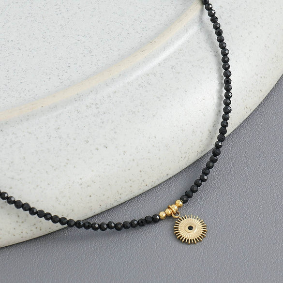 Necklace Black Sharp Crystal Titanium Steel Geometric Handmade Pendant Chain