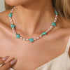 Necklace Bohemian Wind Turquoise Pine Stone Imitation Pearl Geometric Style Handmade Velvet Rope