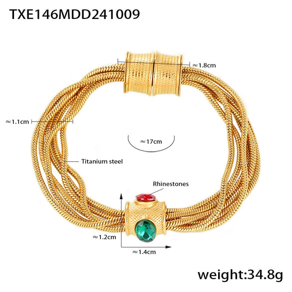 Necklace Bracelet Set 316L Stainless Steel Rhinestone Gold Plated Multilayer Chain Light Luxury Fashion