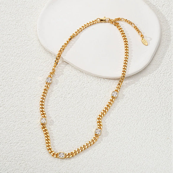 Necklace Brass Copper Zircon Geometric 18K Gold Plated Electroplated For Women