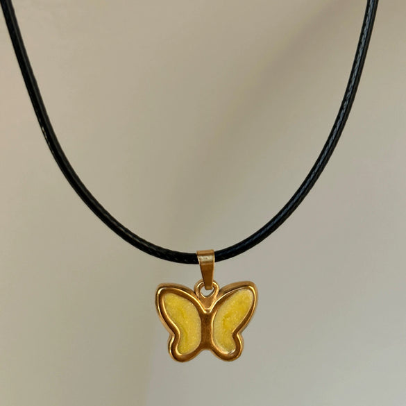 Necklace Butterfly Real Opal Mixed Gemstone Setting Titanium Steel Insect Pattern